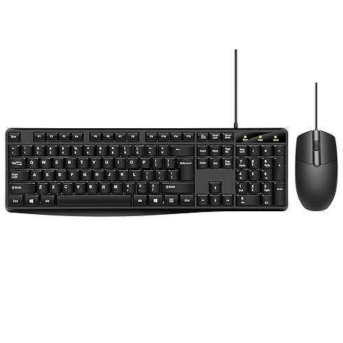 Wired Keyboard and Mouse Combo, Full-Sized Ergonomic Computer Keyboard and Optical Wired Mouse for Windows, Mac OS Desktop/Laptop/PC-Black