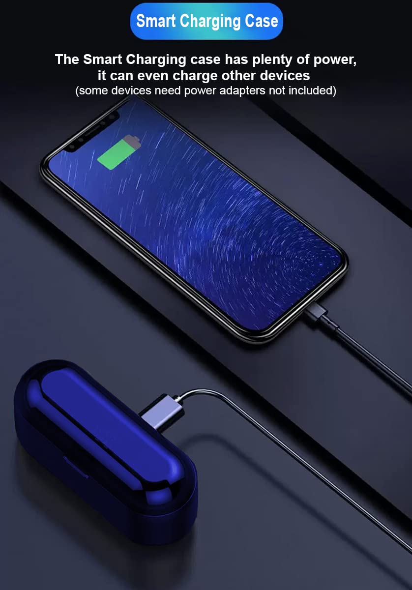 eDealz Fully Wireless Bluetooth 5.0 Rechargeable IPX7 Waterproof Earbud Headphones w Microphone, 2000mAh USB Smart Dual Charging Case/Stand Surround…