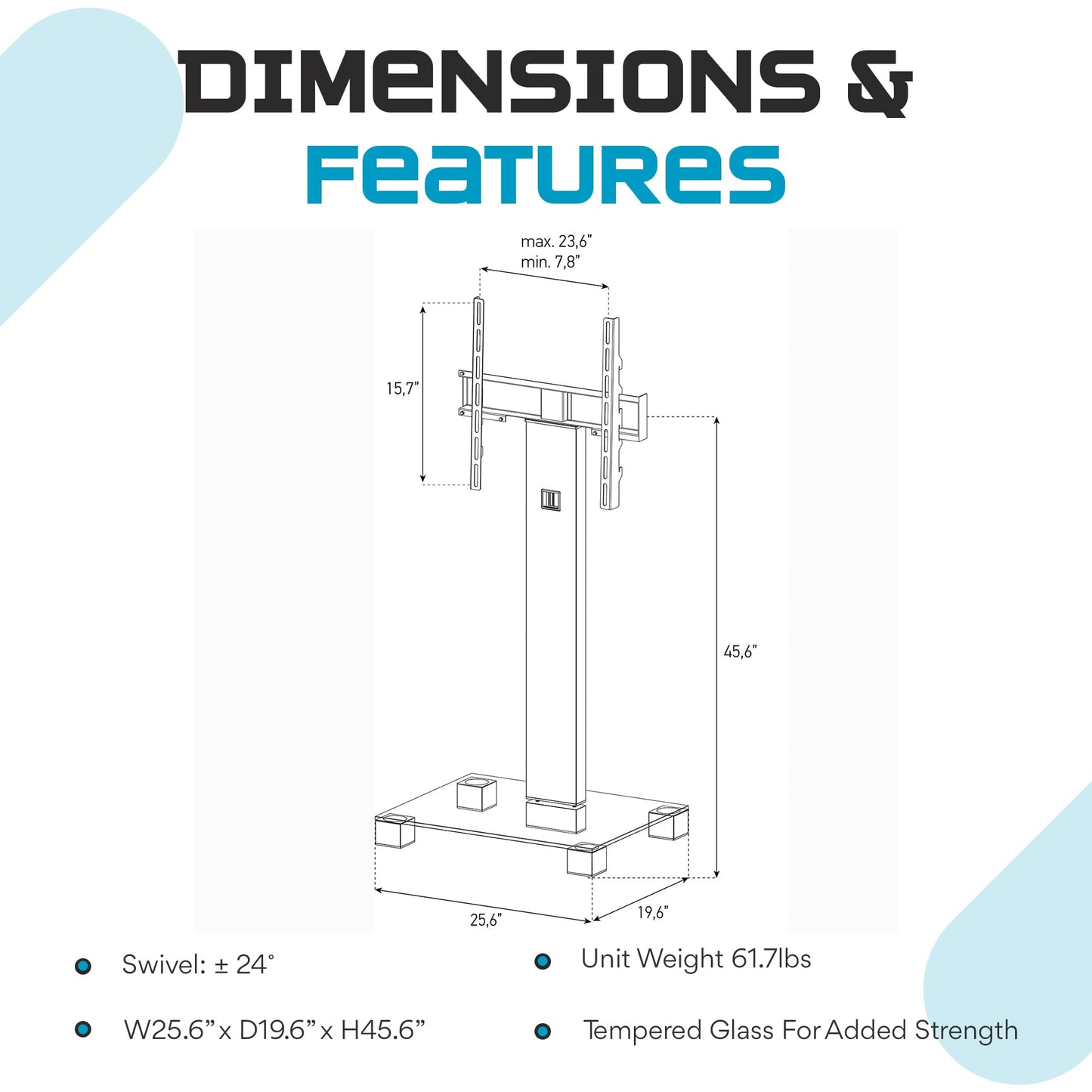 SONOROUS PL-2510 Premium TV Stand for Living Room & Bedroom - Modern Luxury Floor Stands with Swivel Mount & Tempered Glass Base - Universal