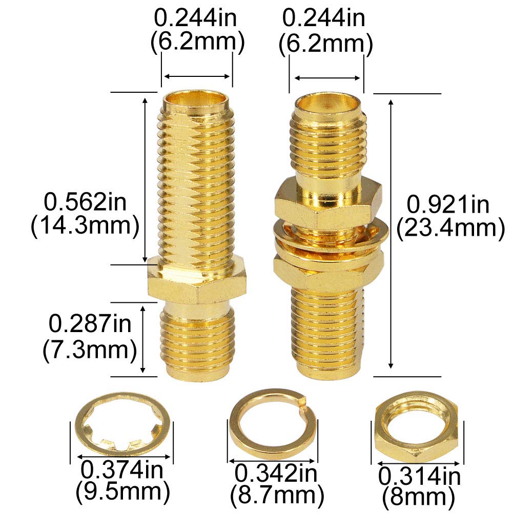 Boobrie SMA Socket Connector Panel Chassis Mount SMA Female to Female Bulkhead Extendable Antenna Jack Adapter for Antennas Wireless LAN Devices