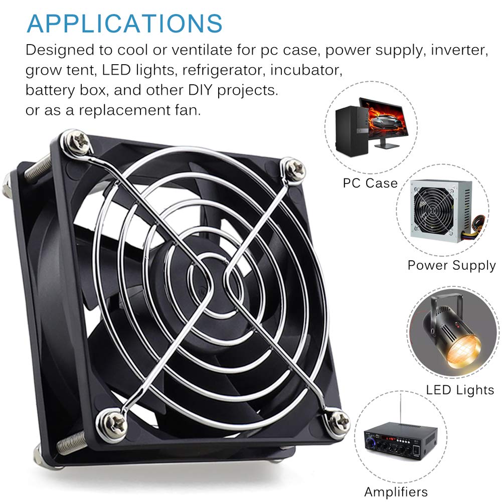 GDSTIME PC Case Fans 80mm x 80mm x 25mm 12V Brushless DC Cooling Fan 2Pin for Computer Desktop Power Supply RV Fridge Car Amplifier