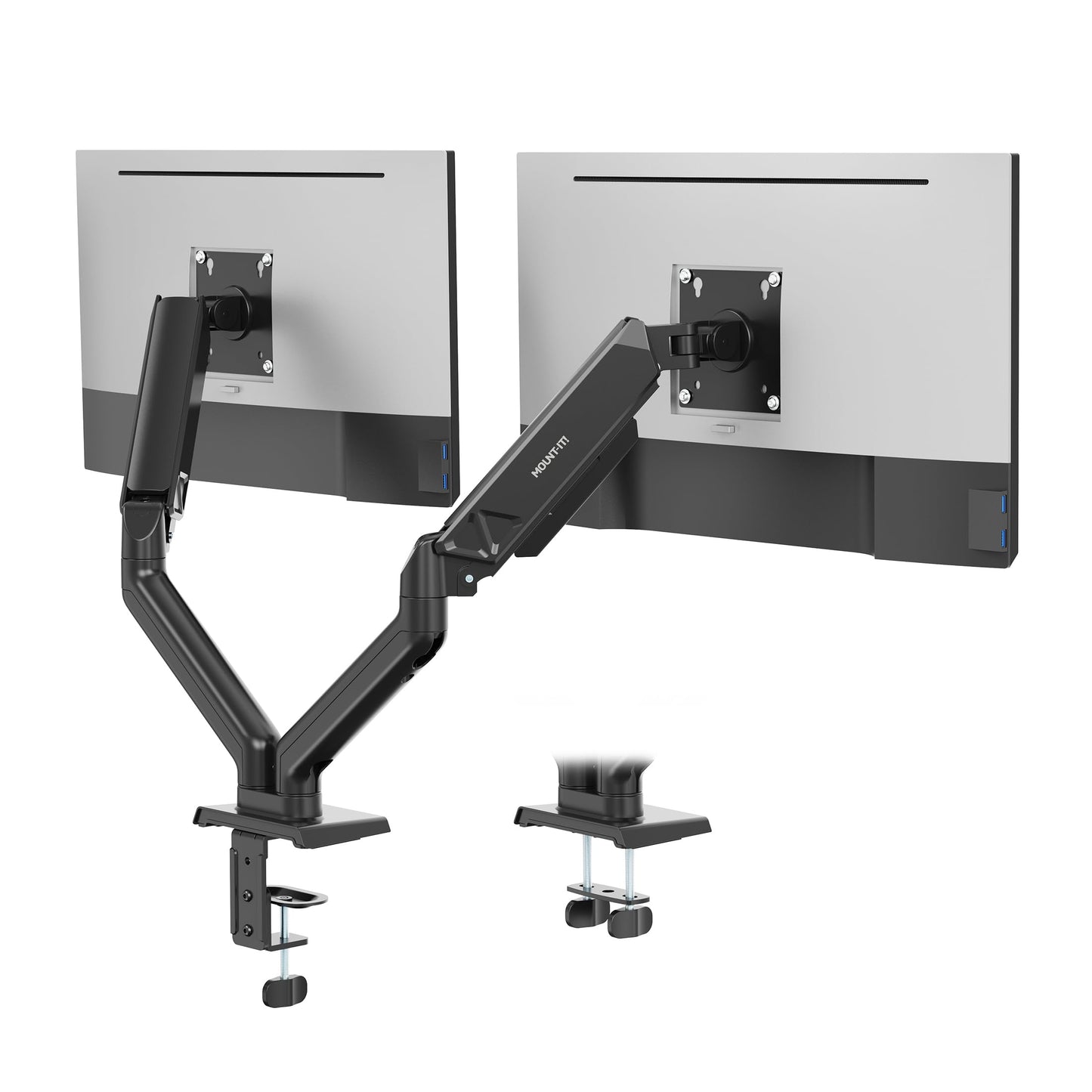 Mount-It! Full Motion Dual Monitor Mount with Spring Arms, 17" to 32", Full Motion Monitor Arm with Tilt, Rotation, Swivel, Height Adjustment, Clamp