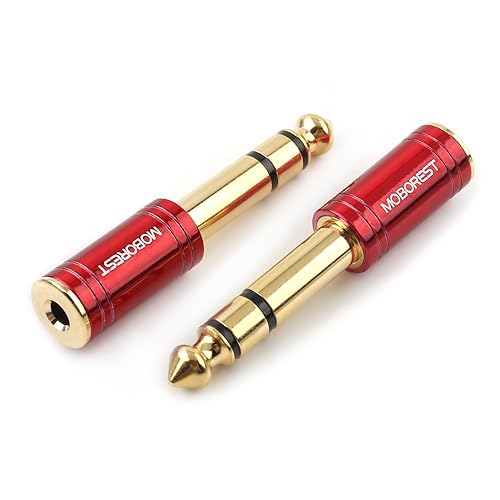 MOBOREST 1/4 to 1/8 Headphone Adapter 2-Pack - 6.35mm Male to 3.5mm Female Stereo Audio Jack Converter, Pure Copper Gold Plated for Guitar Amp, Mixer