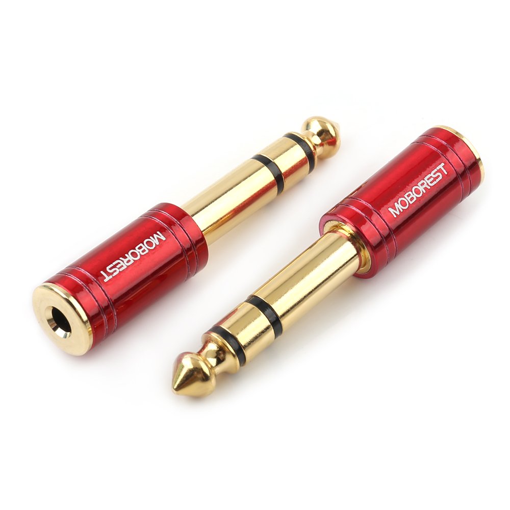 MOBOREST 1/4 to 1/8 Headphone Adapter 2-Pack - 6.35mm Male to 3.5mm Female Stereo Audio Jack Converter, Pure Copper Gold Plated for Guitar Amp, Mixer