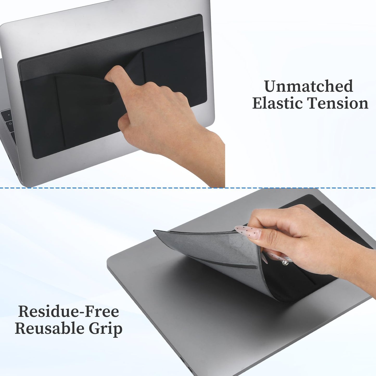 3-Pocket Mouse Holder for Laptop Stick on, Reusable Adhesive Mouse Pouch for External Hard Drive, HDD, SSD, USB Drive, Cables, Black Computer Pocket