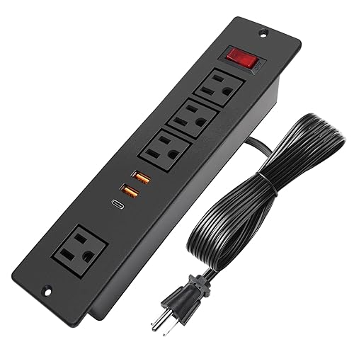 Desktop Recessed Power Strip USB C (Fast Charge 20W),Mounted Desk Plug in Extension Cord 4 Outlets (1 Extra Wide Space) w 3 USB Ports (w Switch)