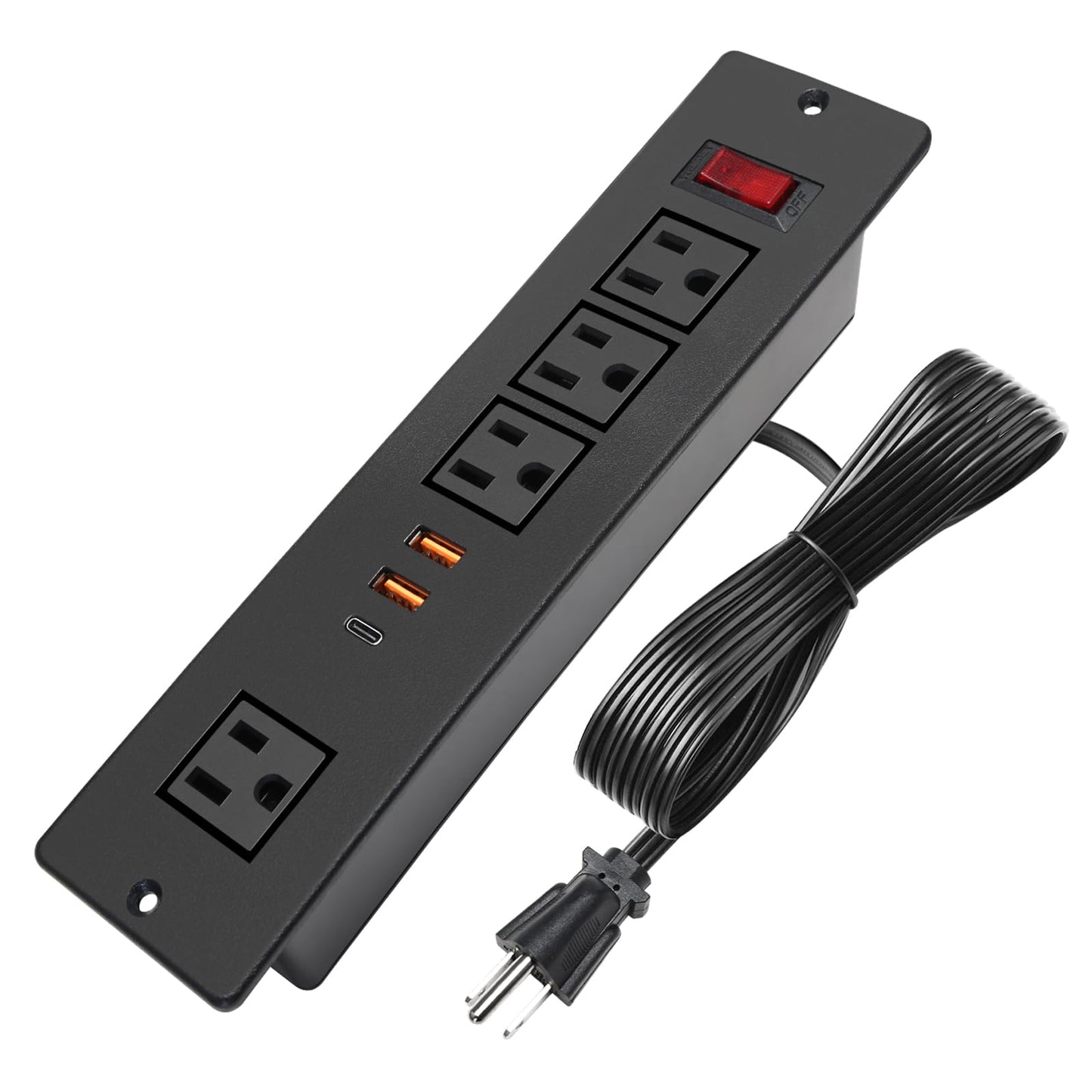 Desktop Recessed Power Strip USB C (Fast Charge 20W),Mounted Desk Plug in Extension Cord 4 Outlets (1 Extra Wide Space) w 3 USB Ports (w Switch)