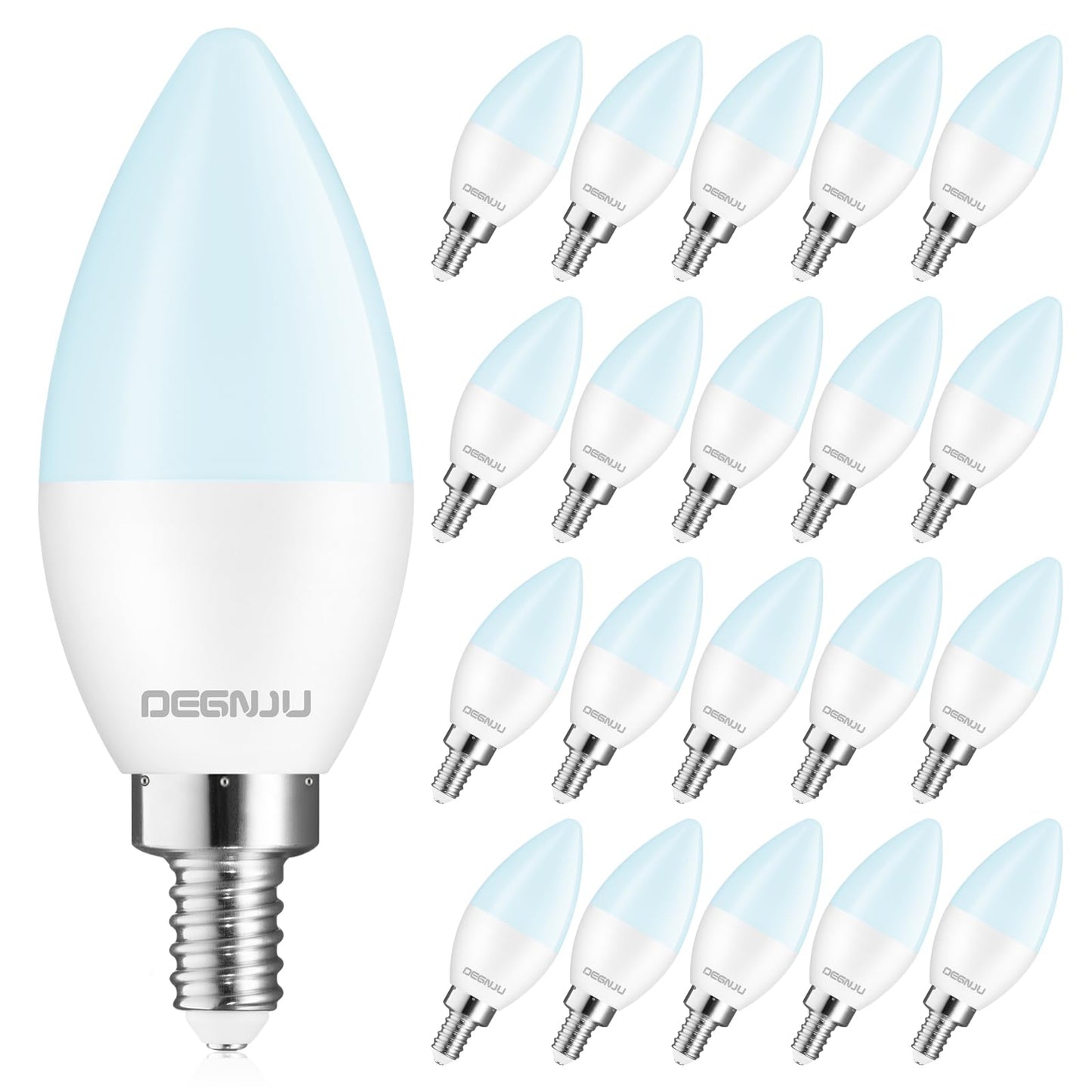DEGNJU 20 Pack Chandelier Light Bulbs 60 Watt Equivalent, Candelabra LED Light Bulbs, E12 LED Bulb Daylight 5000K, Type b Light Bulb 5.5W, Candelabra