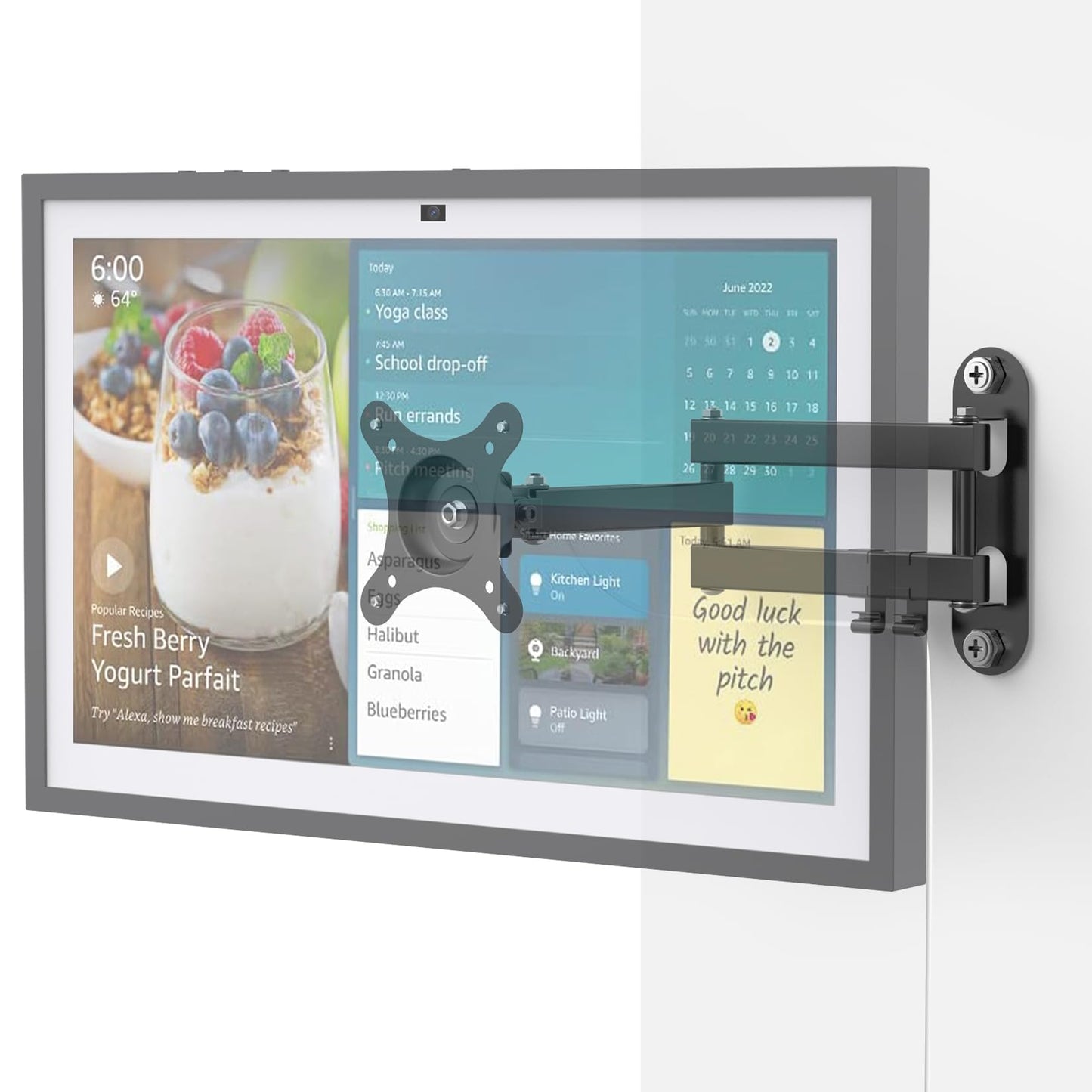 Laivli Wall Mount for Echo Show 15 (1st, 2nd Gen), and Monitors 13"-27", with 15 Inch Extension Arm, Full Motion Adjustable - Easy to Rotate, Swivel