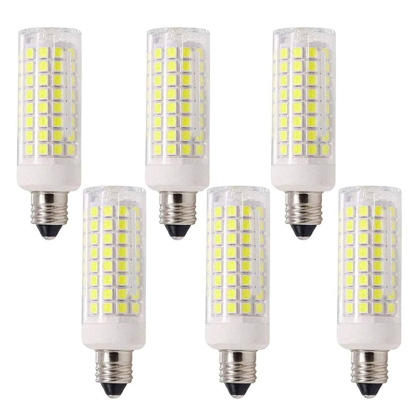 Lxcom Lighting Dimmable E11 LED Corn Bulb 10W Mini Ceramic Candelabra Bulbs (6 Pack)- 102 LEDs 2835 SMD 100W Equivalent Daylight White 6500K T3/T4