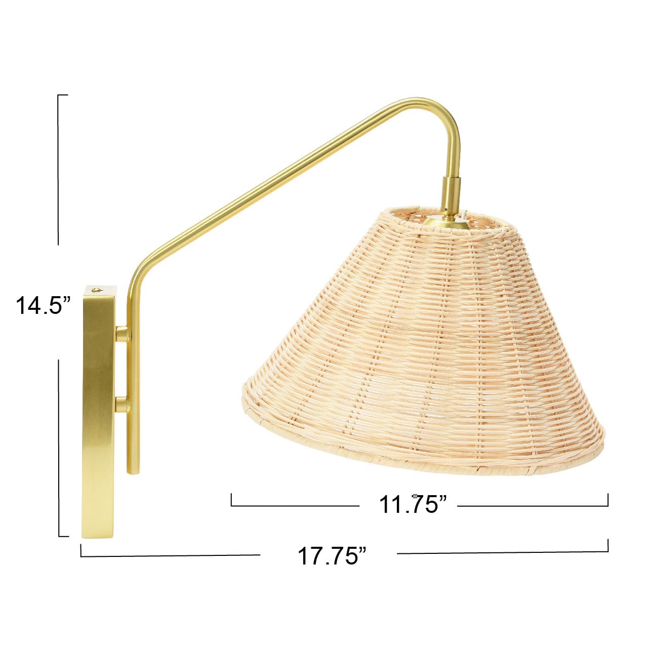 Creative Co-Op Rattan and Metal Wall Sconce, Brushed Brass