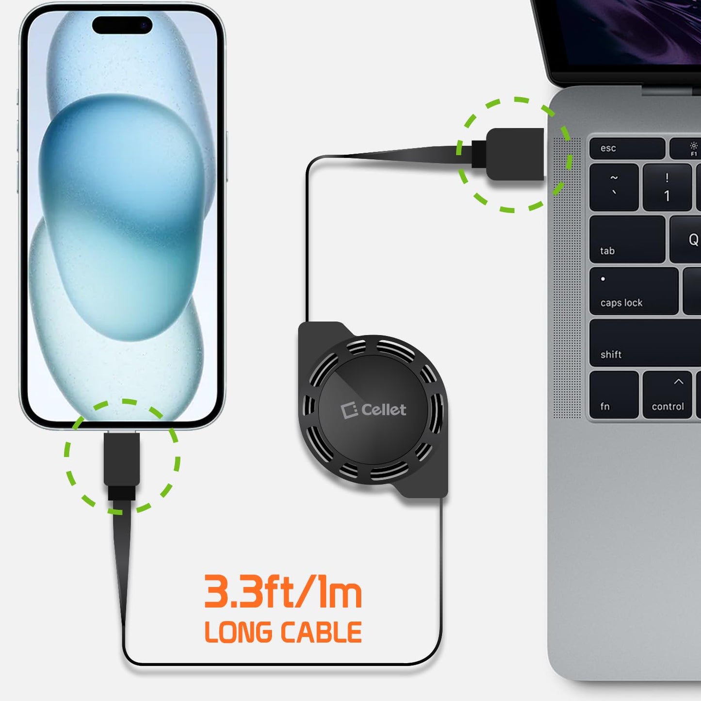 Retractable USB-C Charger Cable, Type-C 3 Feet Charging Cable Compatible to iPhone 15 Series, Samsung Galaxy Smartphones, Google Pixel, Moto iPad Pro