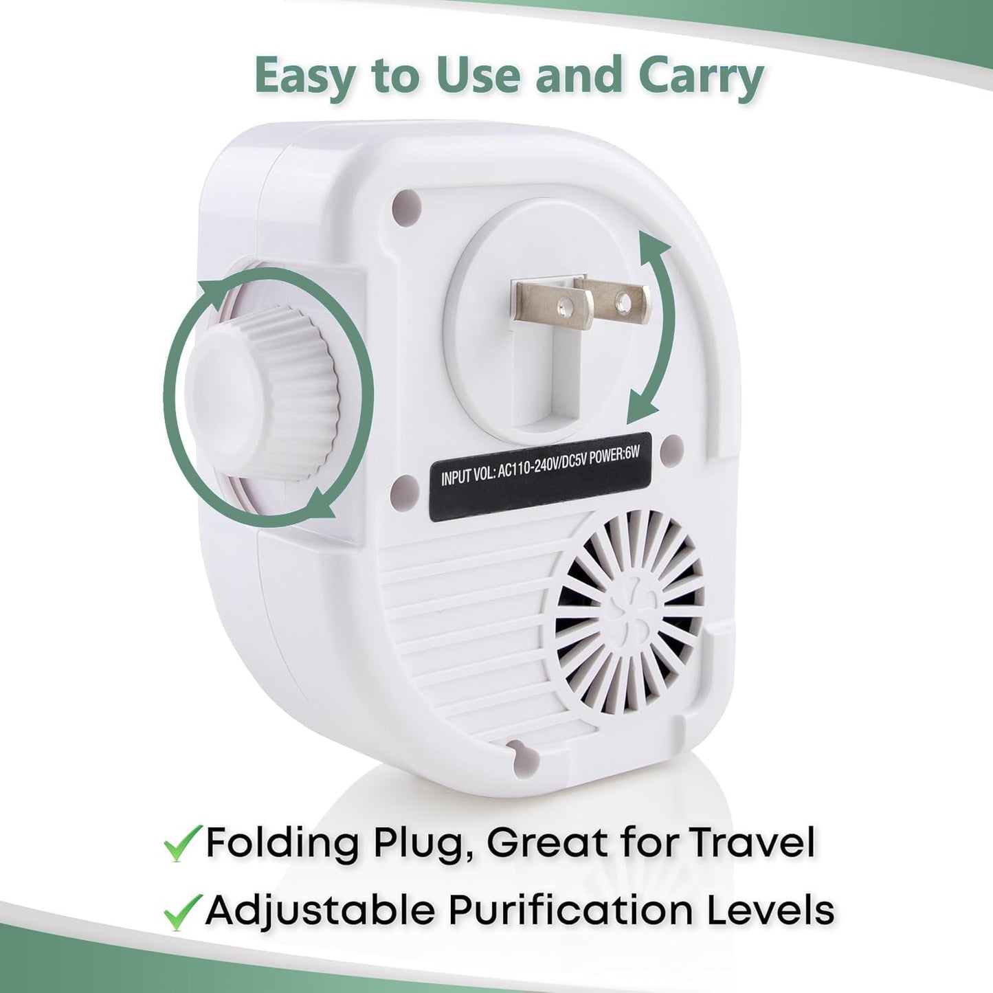 O3 Pure Leaf Wall Plug-In Air Purifier - Room Deodorizer & Mini Adjustable Ozone Generator and Ionizer - The Perfect Air Freshener for the Office