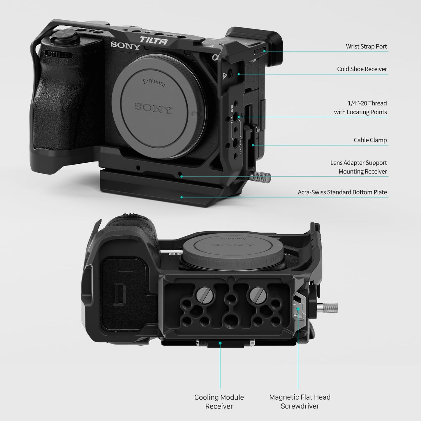 Tilta Full Camera Cage Compatible with Sony a6700 | Cold Shoe, NATO Rail, & 1/4"-20 Mounting Threads | ARCA-Ready Detachable Baseplate for Tripods