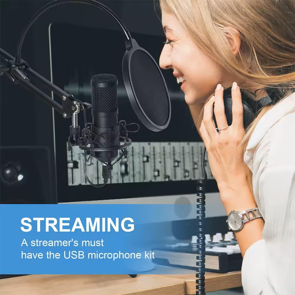 MEKOFO Condenser Microphone,PC Computer Podcast USB Condenser Microphone Cardioid Metal Mic Kit for Recording, Podcasting, Home Studio, YouTube