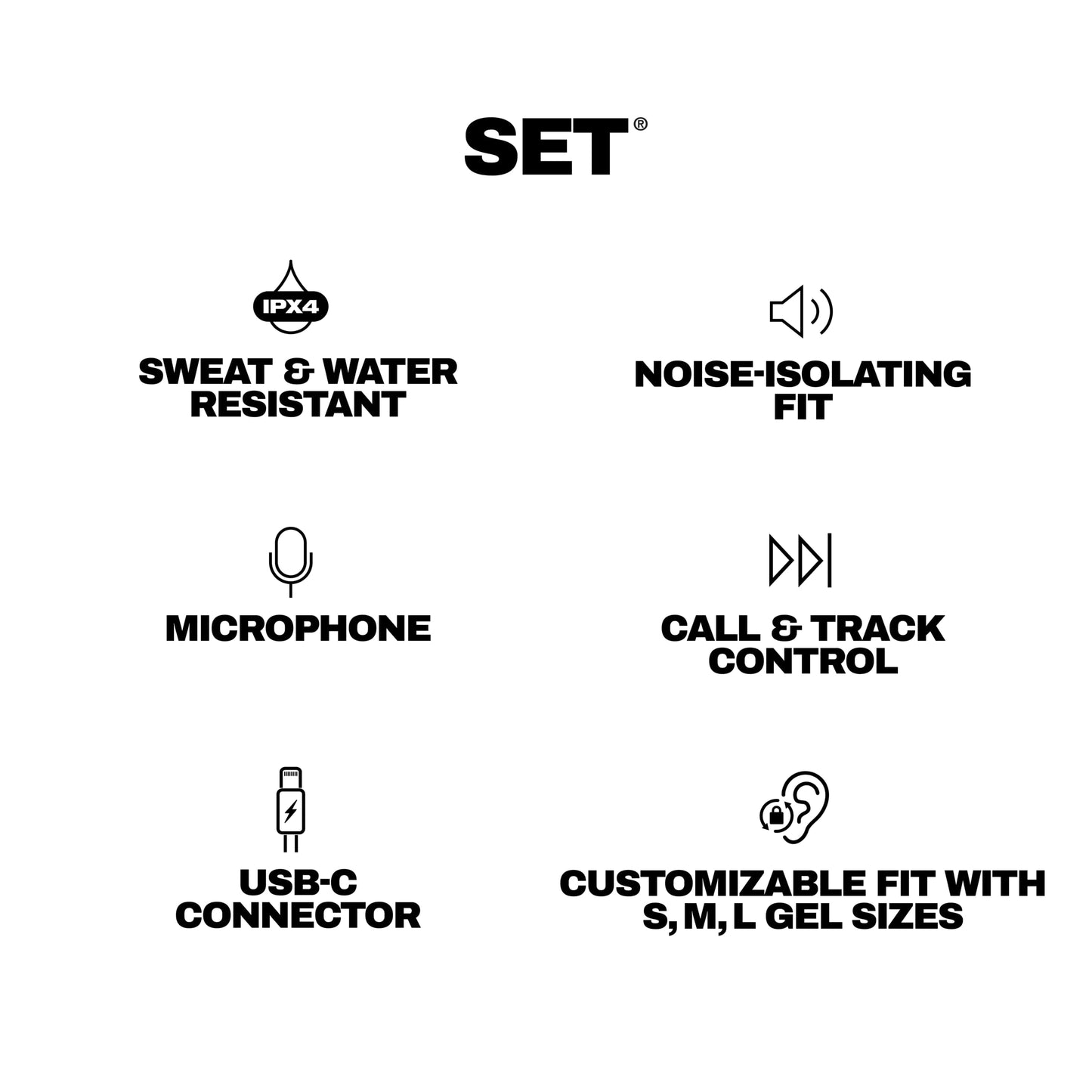 Skullcandy Set USB-C Wired Earbuds with Noise Isolating Fit, in-Line Microphone Call and Track Control for iPhone Android, Ear Gel Sizes Included
