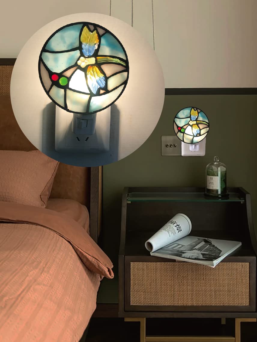 DUONAYU Stained Glass Dragonfly Night Light, Bedside Light, Suitable for Bedroom, Living Room, Children's Room, Plug into Wall