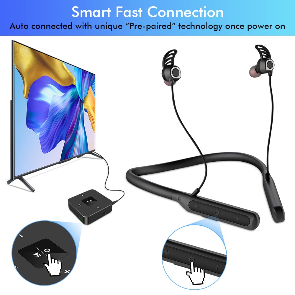 Golvery Bluetooth Headphones Transmitter for TV Watching, Neckband Wireless Stereo Earphones Earbuds Set w/Transmitter Adapter for Optical Digital RCA