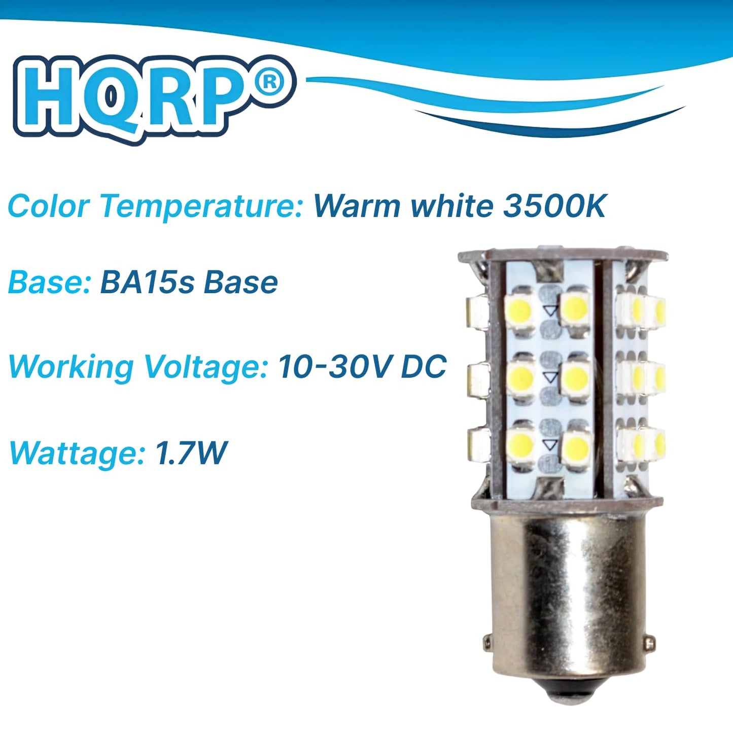 HQRP 4-Pack BA15s Bayonet Base 30 LEDs SMD LED Bulb Warm White Compatible with #93 1141 1156 1073 1093 1129 Replacement