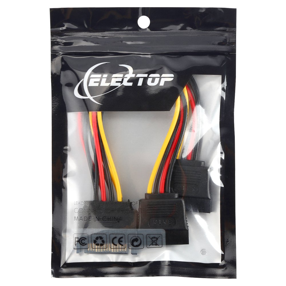 ELECTOP 6 Inch SATA Power Splitter Cable, 15 Pin SATA Male to Dual Female Power Cable