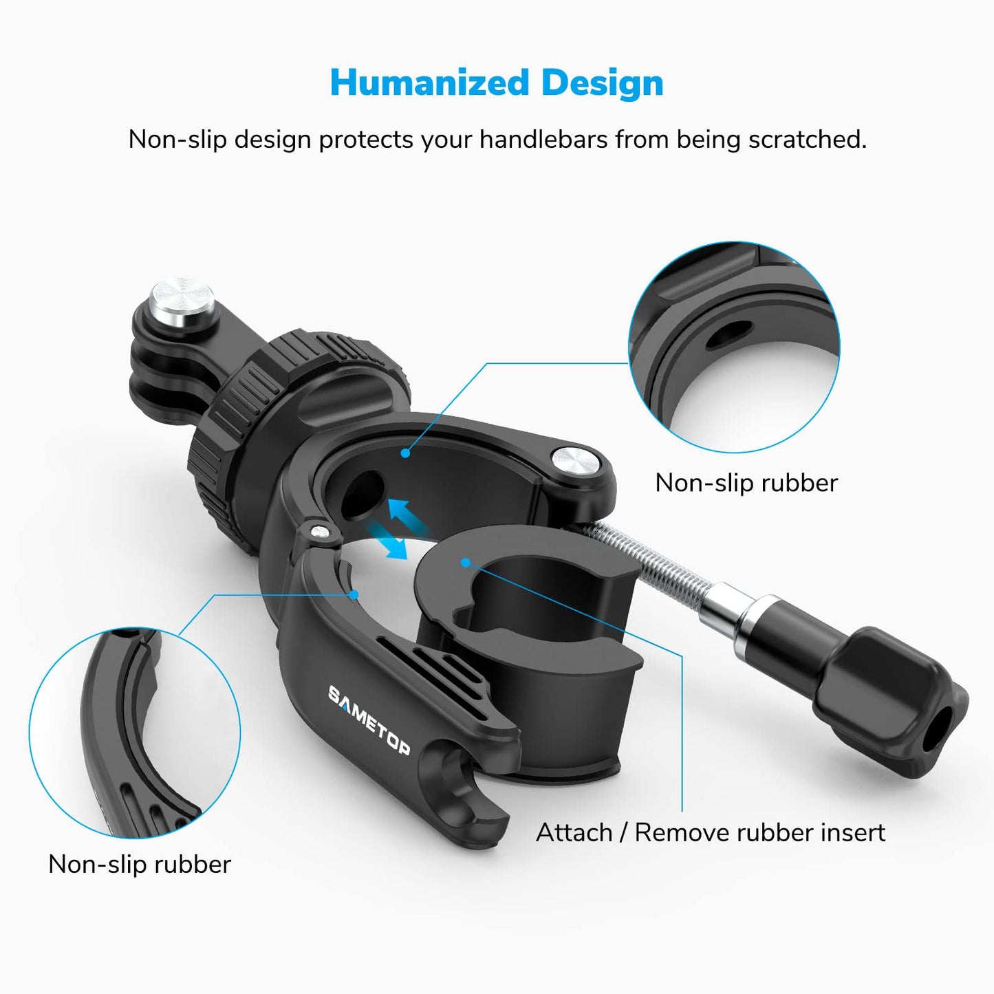 Sametop Handlebar Bike Pole Mount Motorcycle Clamp Mount Compatible with GoPro Hero 13 12 11 10 9 8 7 6 5 Session DJI Action Cameras - 360 Degree