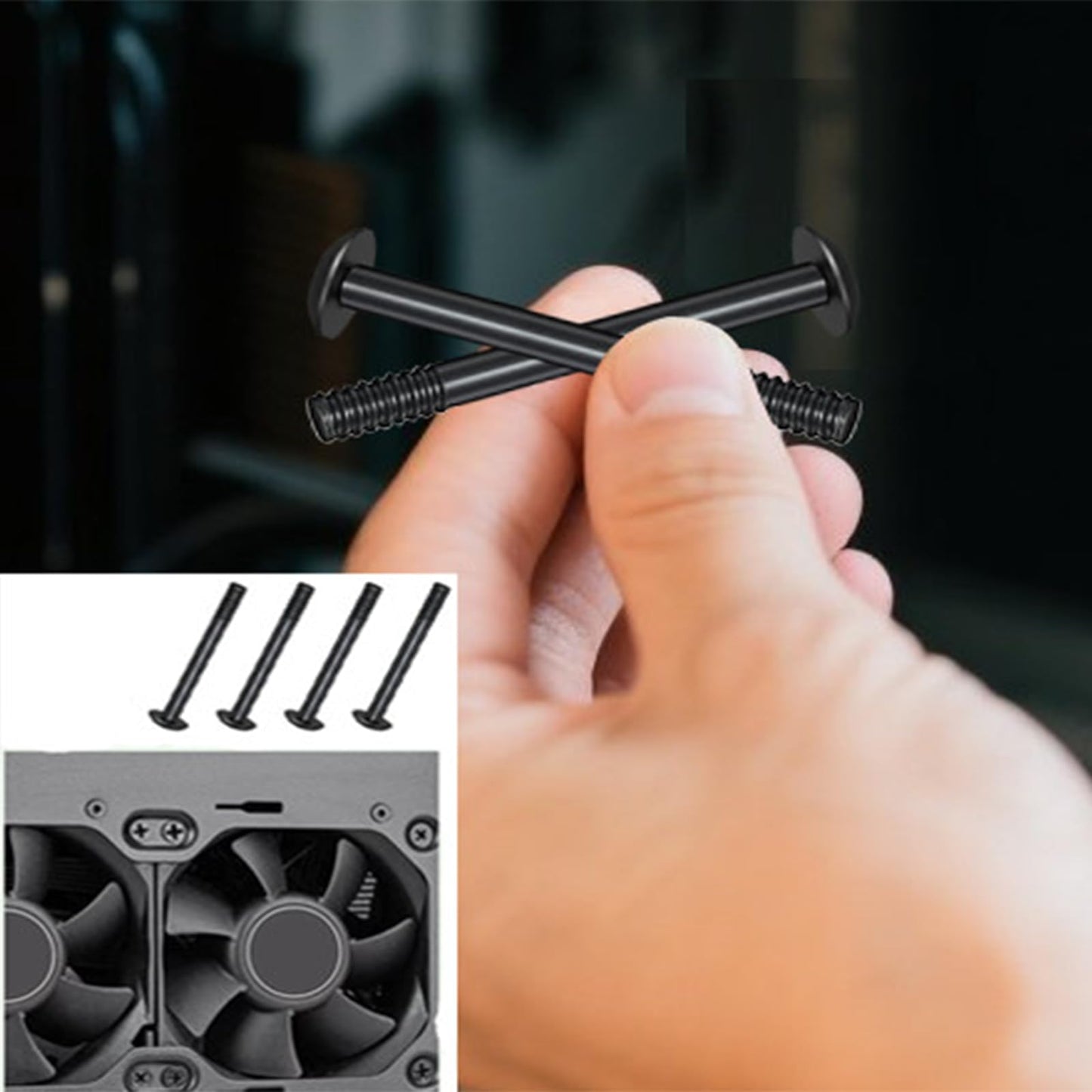 70pcs Fan Mounting Screw Radiator Water-Cooled Exhaust Fixing Black Long Screw(32x30mm)