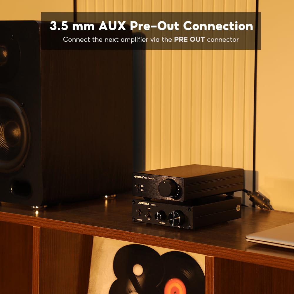 AIYIMA A07 Premium TPA3255 Power Amplifier 300Wx2 HiFi Class D Amp Mini 2 Channel Stereo Amplifier with Pre-Out for Desktop Bookshelf Speaker Home