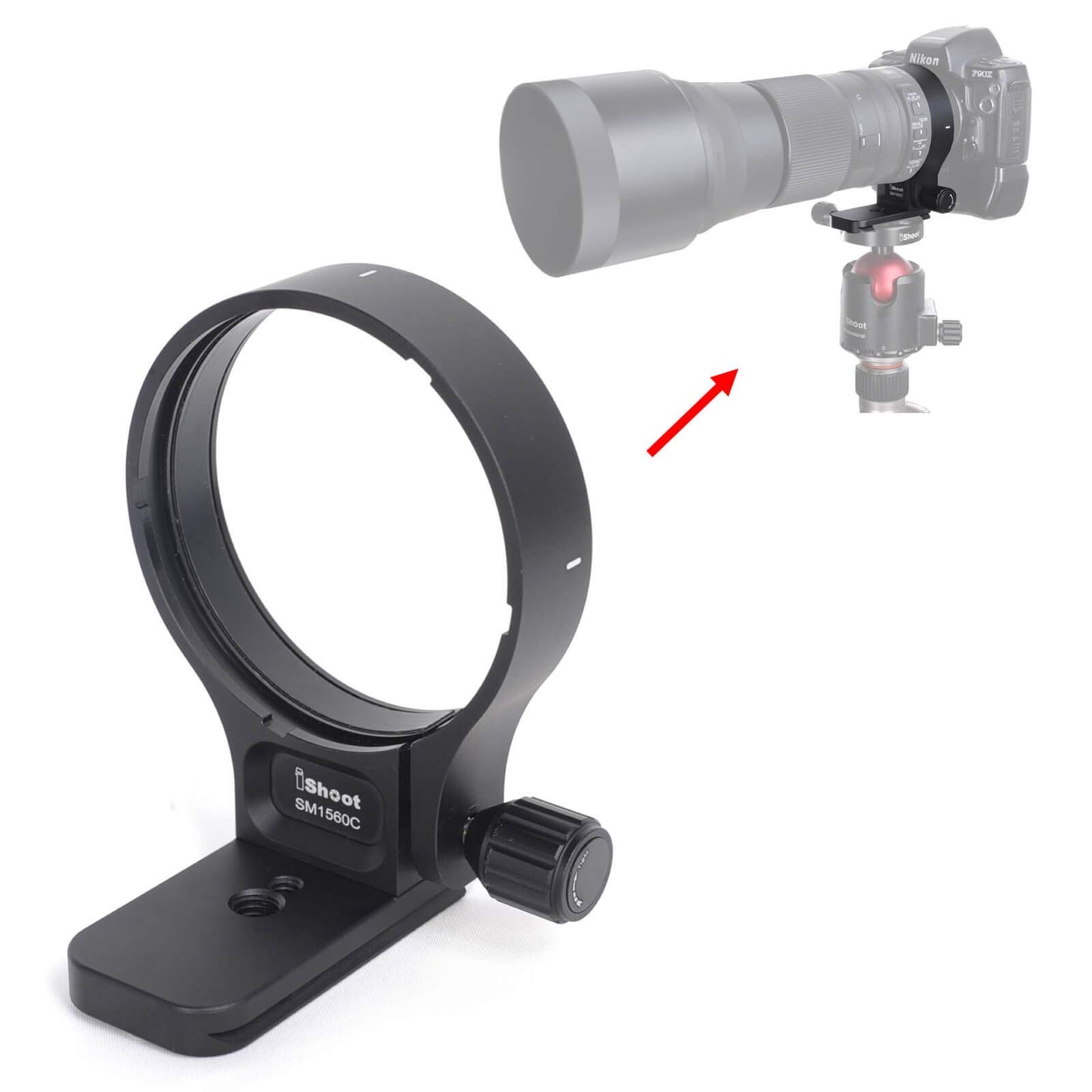 iShoot Lens Collar Support, CNC Machined Tripod Mount Ring for TS-71 Sigma 150-600mm f/5-6.3 DG OS HSM Contemporary Lens, Bottom is ARCA Fit Quick