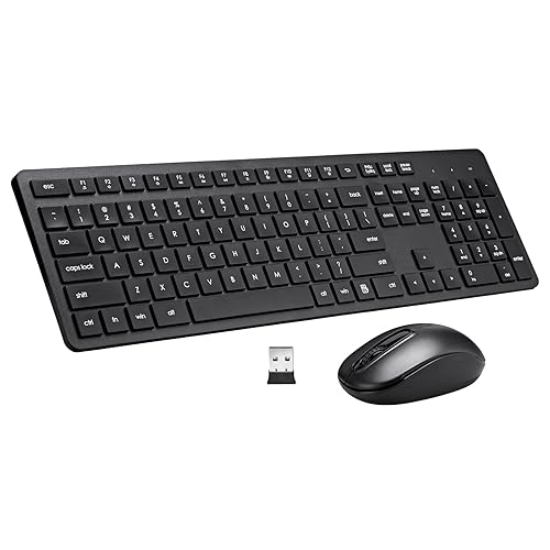 Wireless Keyboard and Mouse Combo, 2.4G Silent Cordless Keyboard Mouse Combo for Windows Chrome Laptop Computer PC Desktop, 106 Keys Full Size