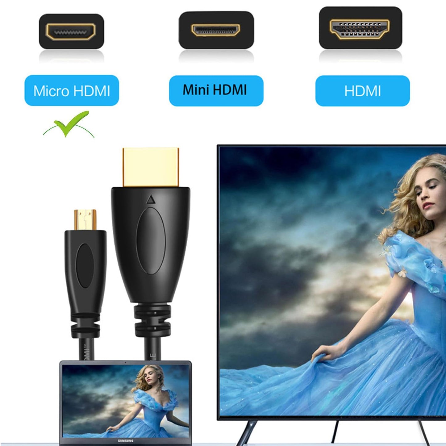 Tobysome Micro HDMI to HDMI Cable Cord Compatible with GoPro Hero 7 6 5 4, Raspberry Pi 4, Sony A6000 A6300, Nikon D750 D800 D7100 D7200 D5300, Yoga