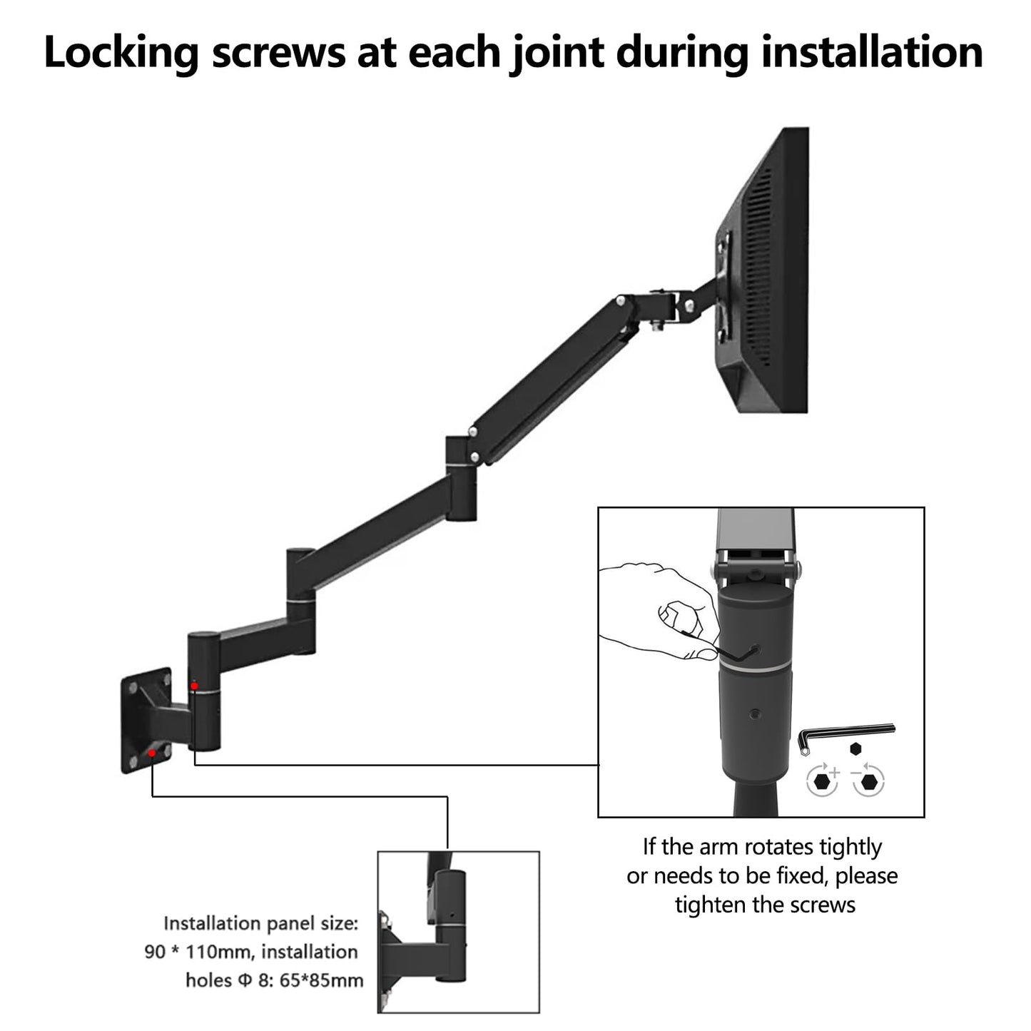 NBGYS Adjustable TV Wall Mount Bracket with Extended Arm, Ideal for 17-21 Inch Screens, VESA 75x75mm, 100x100mm, Perfect for Bedroom or Workspace