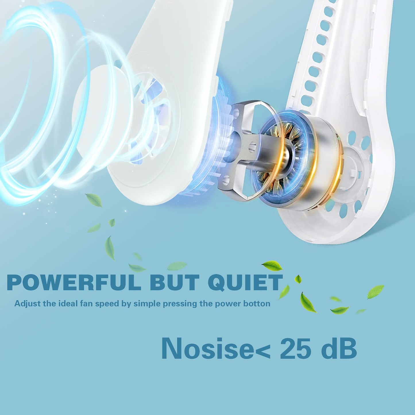MITO Bladeless Neck Fan, Hands Free Portable Neck Fan, 4000 mAh USB Rechargeable Personal Fan, 3 Speeds Leafless Hanging Neck Fan, 360° Cooling Quiet