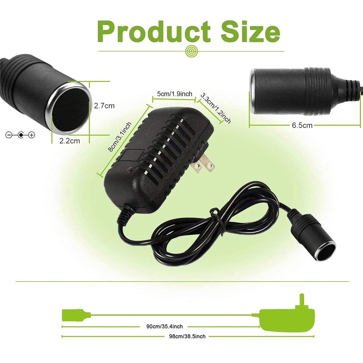 12V Power Supply AC to DC Converter Wall Plug to Car Cigarette Lighter Power Adapter, 110V-240V to 12V Current 2A Max Power 24W Max for Car Shaver…