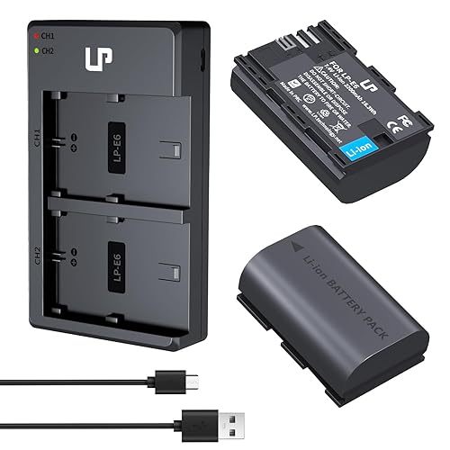 LP LP-E6 E6N Battery Charger Pack, 2-Pack 2600mAh Battery & Dual Charger Compatible with Canon EOS R, R5, R6, 90D, 80D, 70D, 60D, 60DA, 5D Mark II