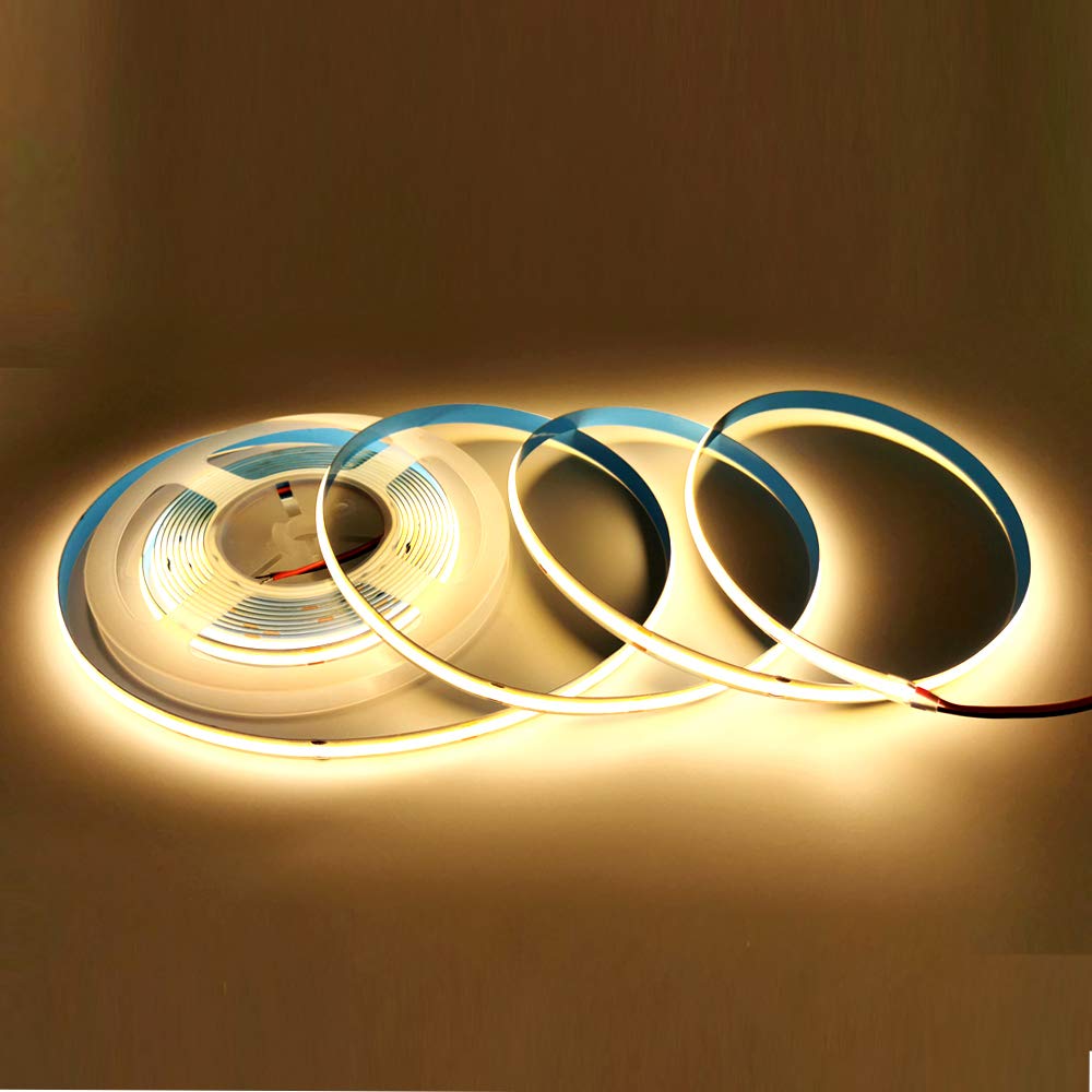 weisuan-Tuodi DC 12V Premium COB LED Strip Flexible High Density Chips 90+ Ra 3000k White Lights 5m (Warm Light 3000K, 384 LEDsm)