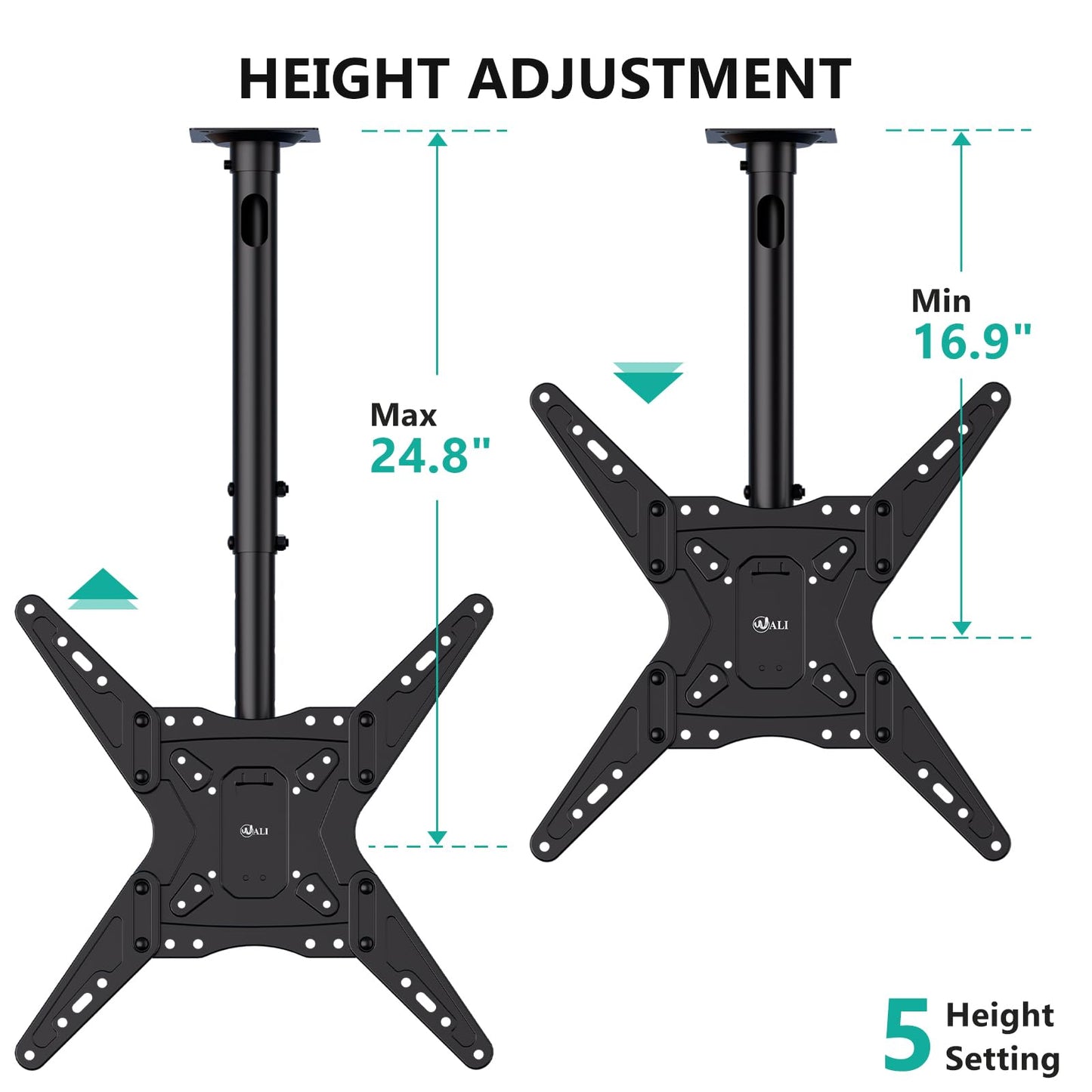 WALI Ceiling TV Mount Adjustable Bracket Fits Most LED, LCD, OLED and Plasma Flat Screen Display 23 to 65 Inch, up to 110 Lbs, Mounting Holes
