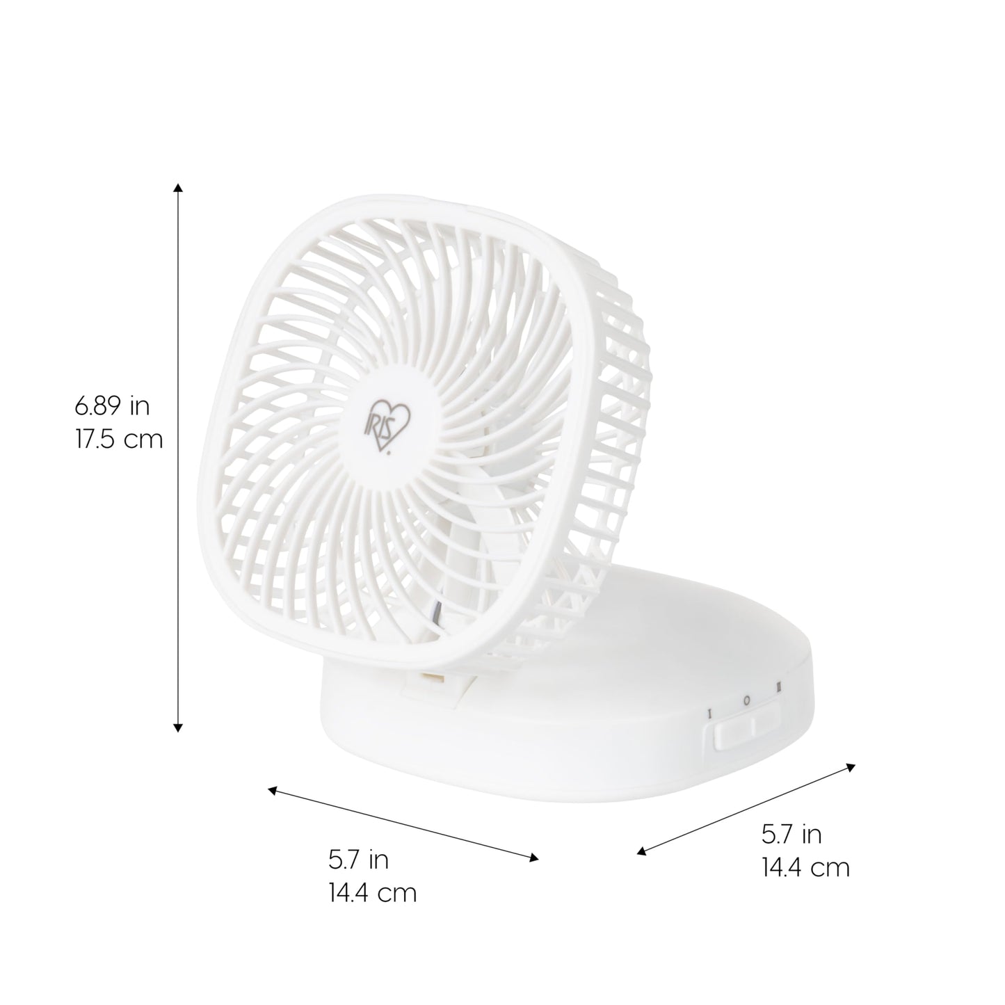 IRIS USA 5" Battery Operated Travel Fan, D-Battery Powered, Camping, White
