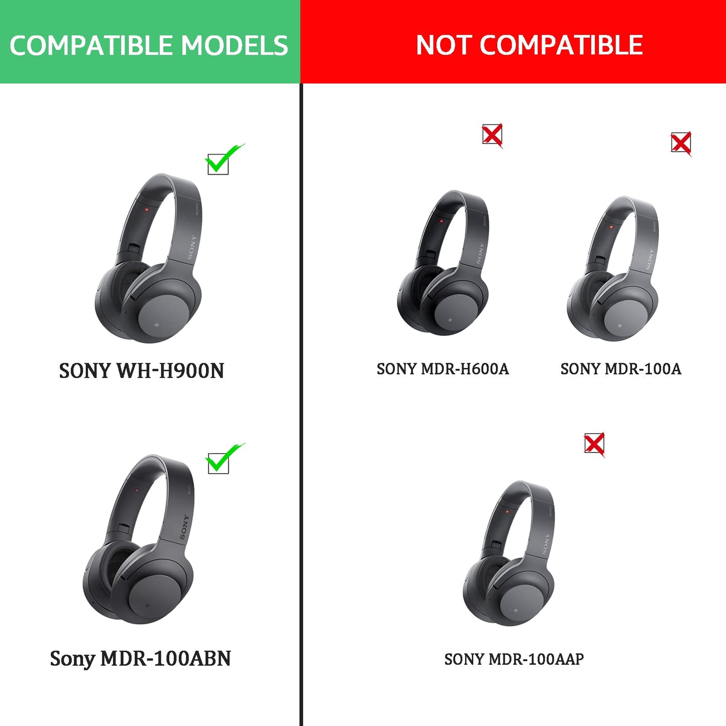 Krone Kalpasmos Replacement Earpads for Sony WH-H900N h.Ear on 2 & Sony MDR-100ABN Headphones, Sony Headphone Cushions Compatible with Sony 900N, Sony