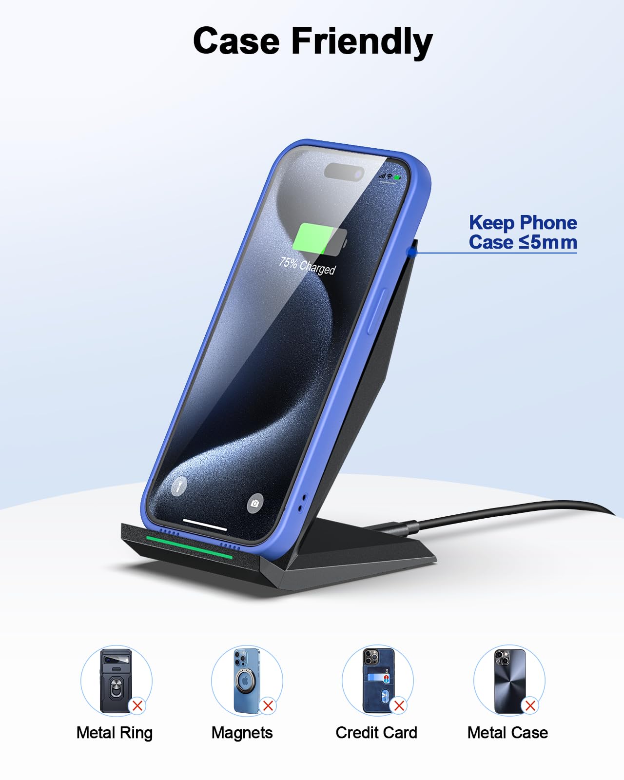 Fast Wireless Charger, NANAMI Wireless Charging Stand Compatible iPhone 17/17 Air/16/15/15 Pro/15 Plus/15 Pro Max/14/13, Nightstand Phone Charger Dock