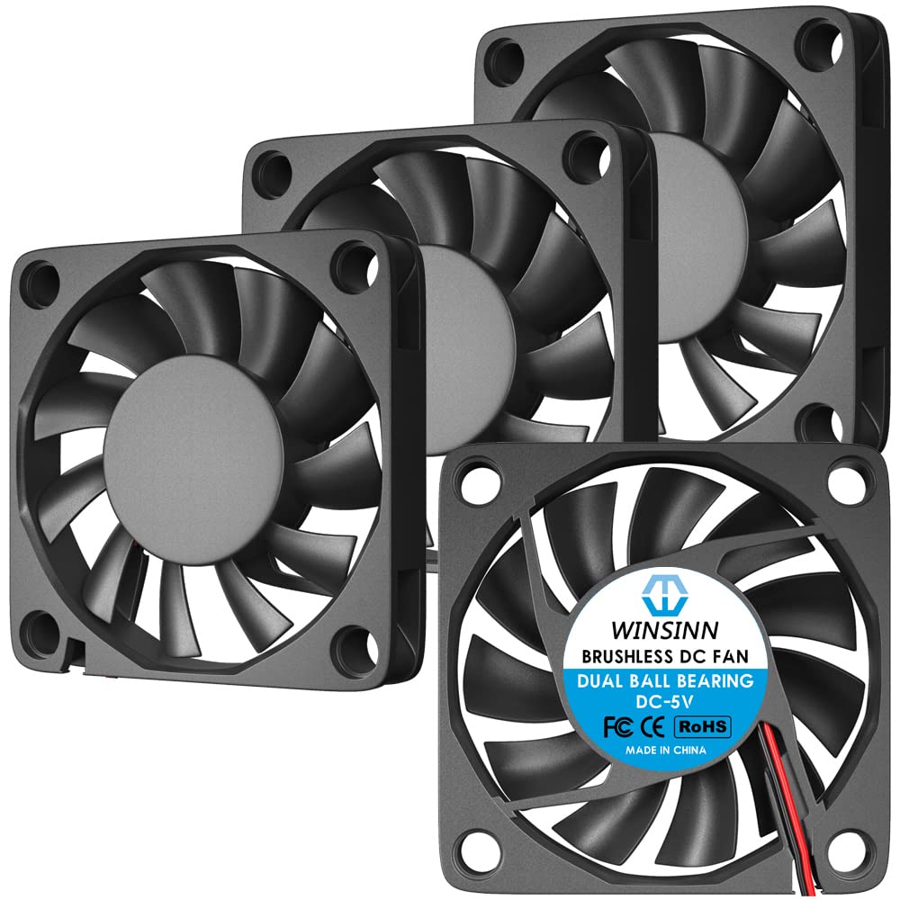 WINSINN DC 60mm Fan 5V 6010 Dual Ball Bearing Brushless Cooling 60mmx10mm 2PIN (Pack of 4Pcs)