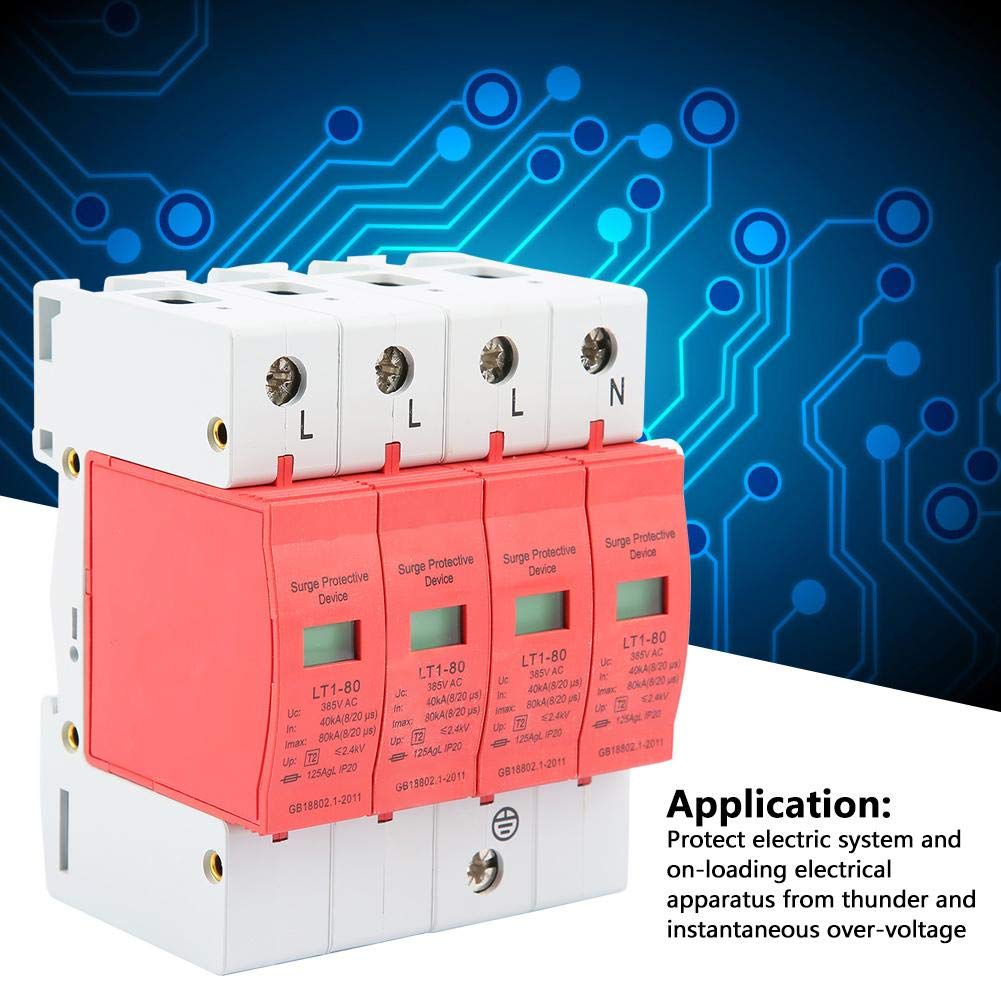LT-40/80 Voltage Arrester Device 4P 40-80KA Low-Voltage House Protector for Home EMP Protection Electric System 2.4 kV (4P)