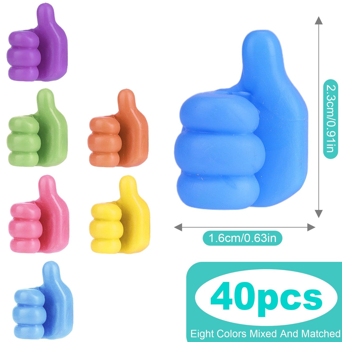 Ryetvok 40 Pcs Creative Thumbs Up Wall Hooks, Self-Adhesive Silicone Thumb Holders, Multi-Function Cord Holder Clips for Desk Wall Nightstand, Wire