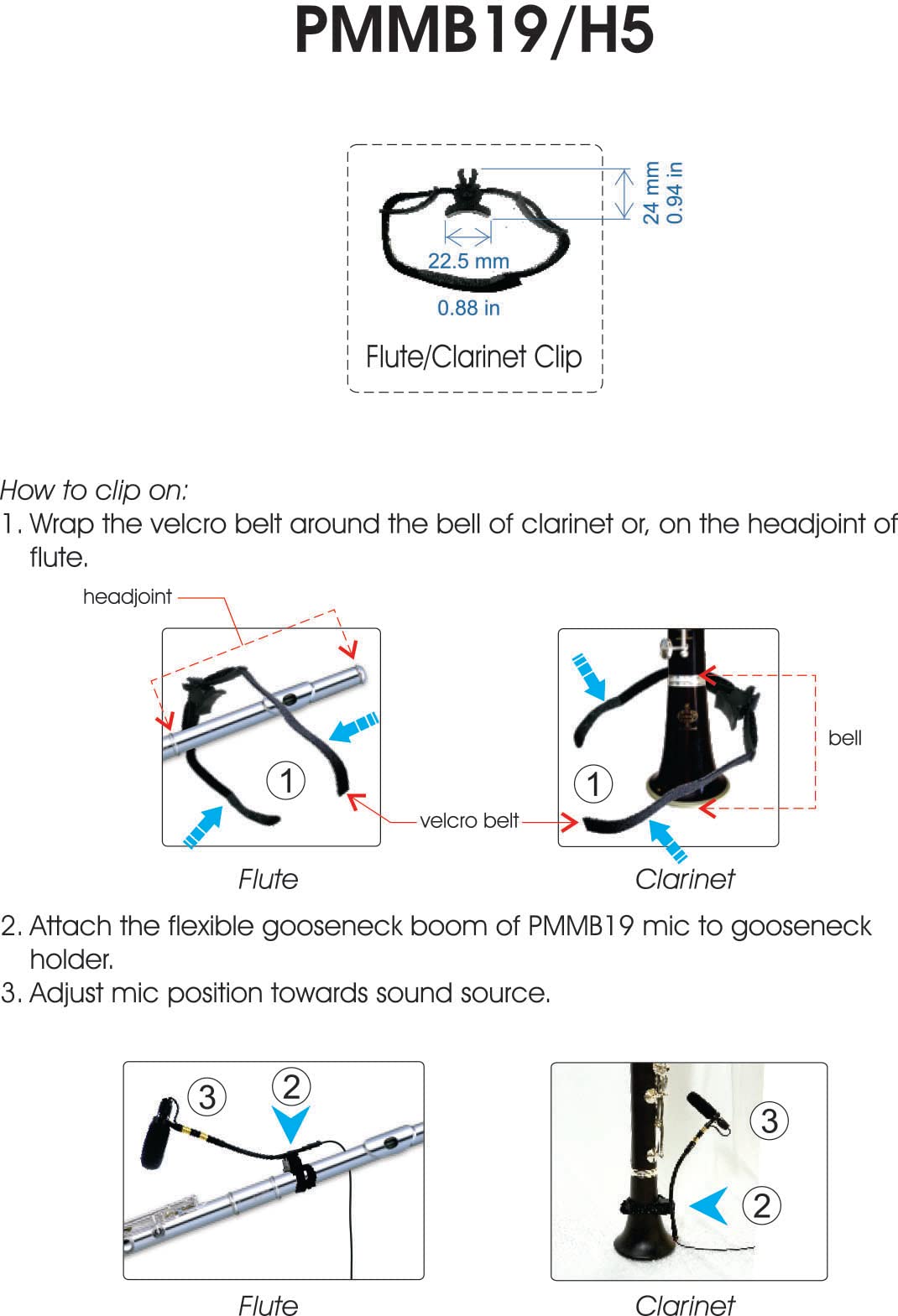 Rannsgeer Flute Clarinet Microphone with Clamp & 5 Connectors