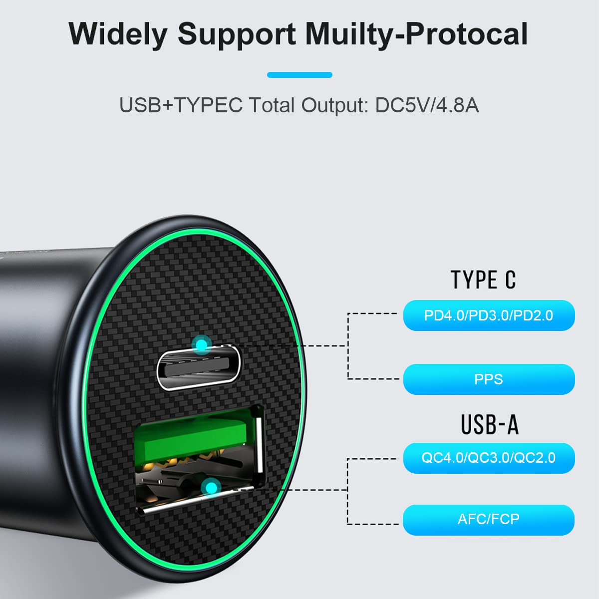 ANKUEE USB-C Car Charger Adapter, Dual Ports Fast Charging PD 60W + QC3.0 30W Mini All-Metal Cigarette Lighter USB Charger Universal for iPhone13/Pro