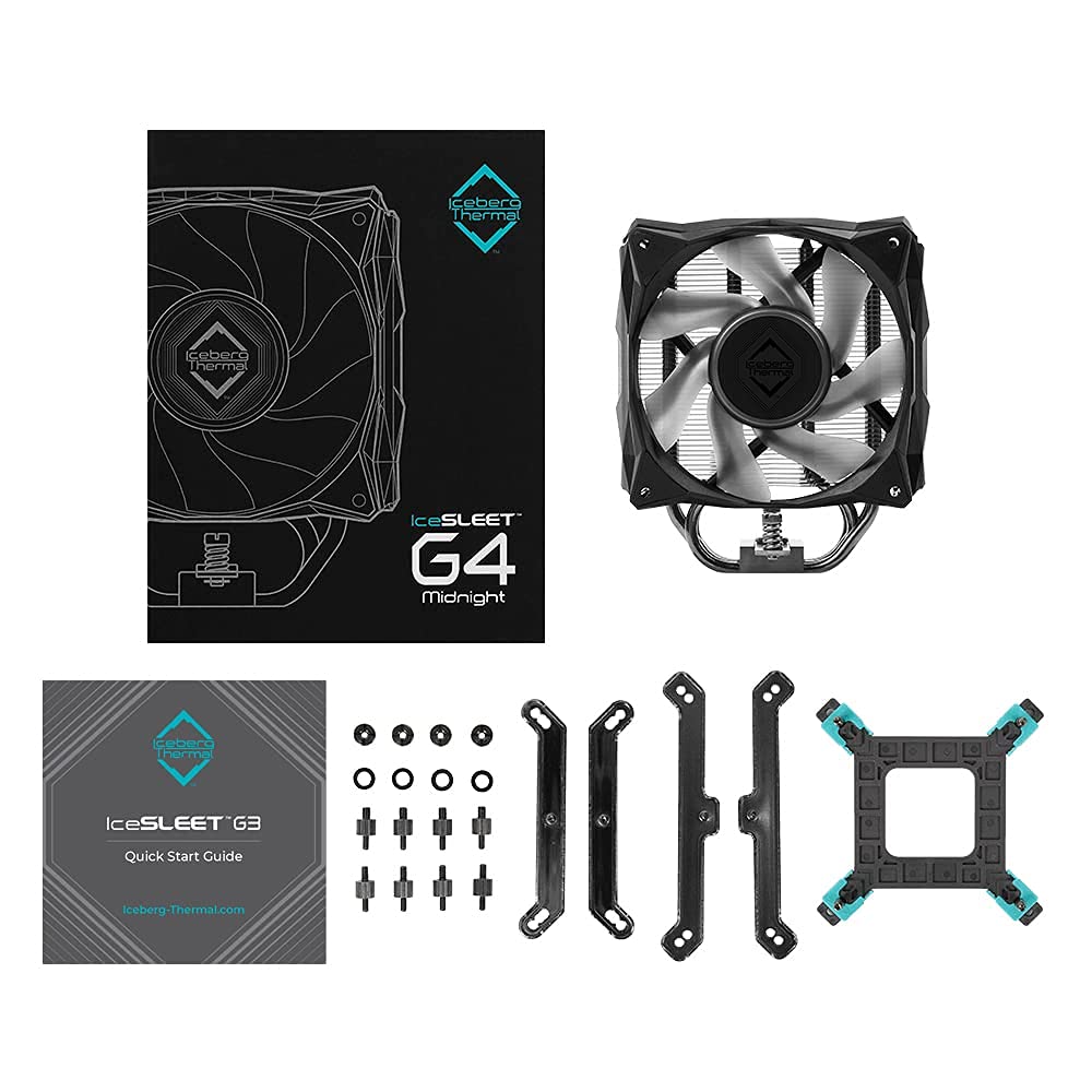 Iceberg Thermal IceSLEET G4 Midnight All-Black 4 Nickel-Plated Heatpipes CPU Air Cooler with ARGB 120mm PWM Fan for Intel and AMD (Limited Edition)
