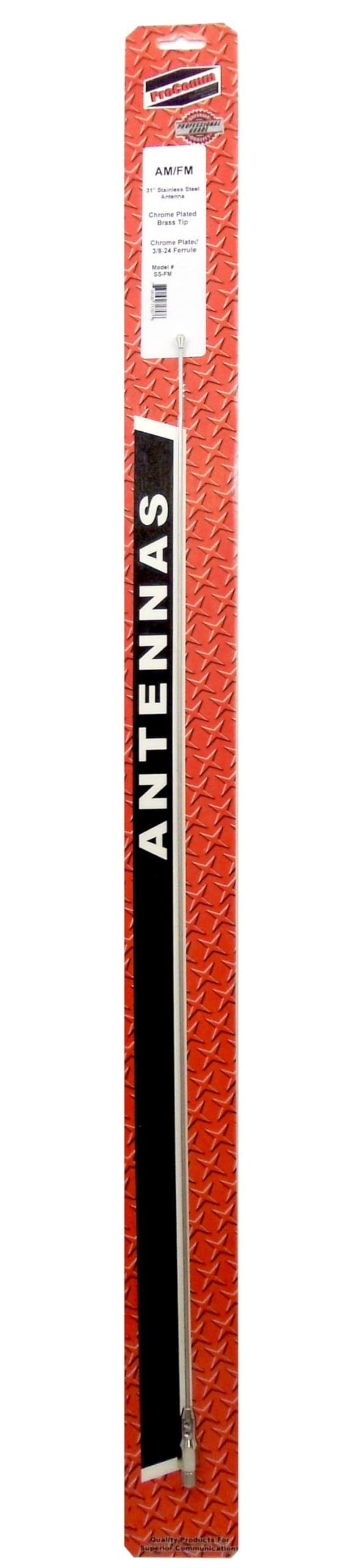 PROCOMM - 20" Tall Stainless Steel 3/8"X24" Thread 2 Meter - AM/FM Antenna