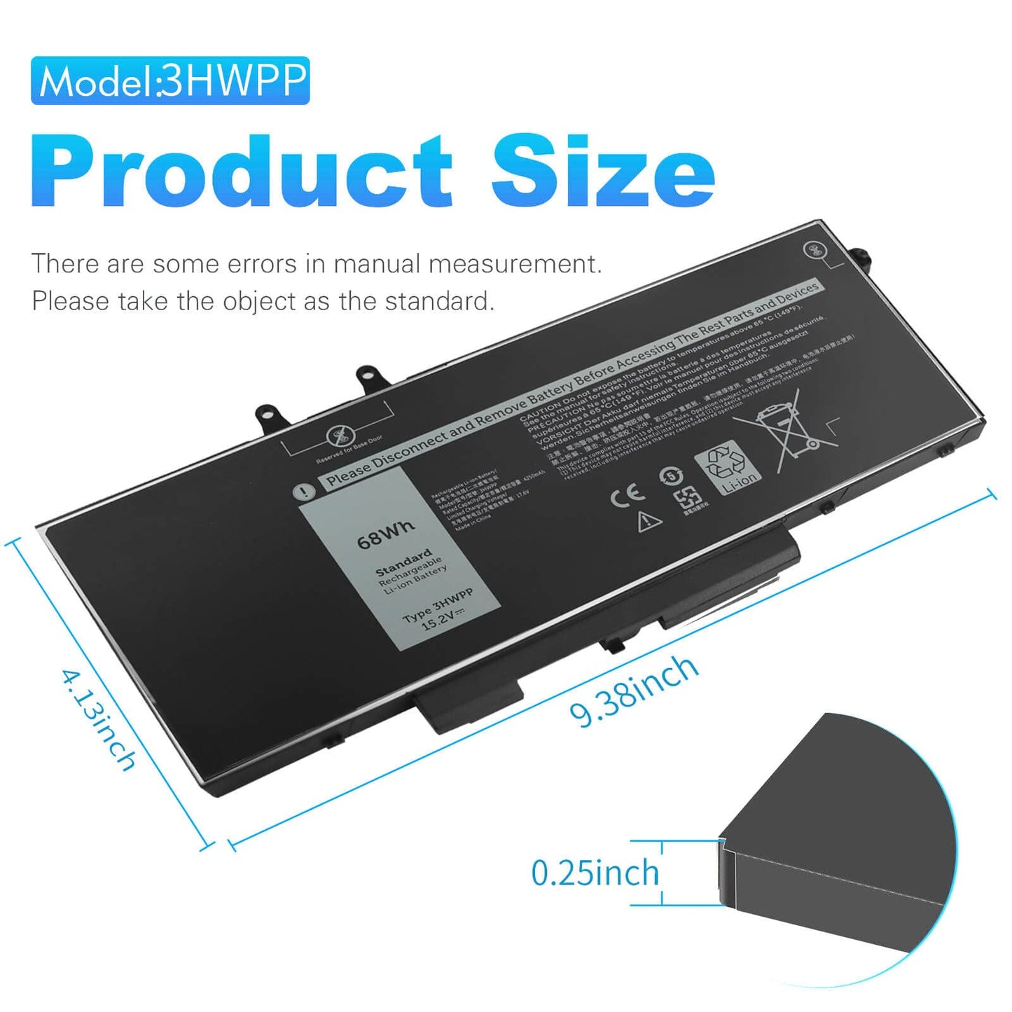 ZAYAUPVL 68Wh 3HWPP 15.2V Battery Replacement for Dell Inspiron 7706 2-in-1 Black, Inspiron 17 7500 7506 2-in-1 Black, Latitude 5401 5410 5411 5501