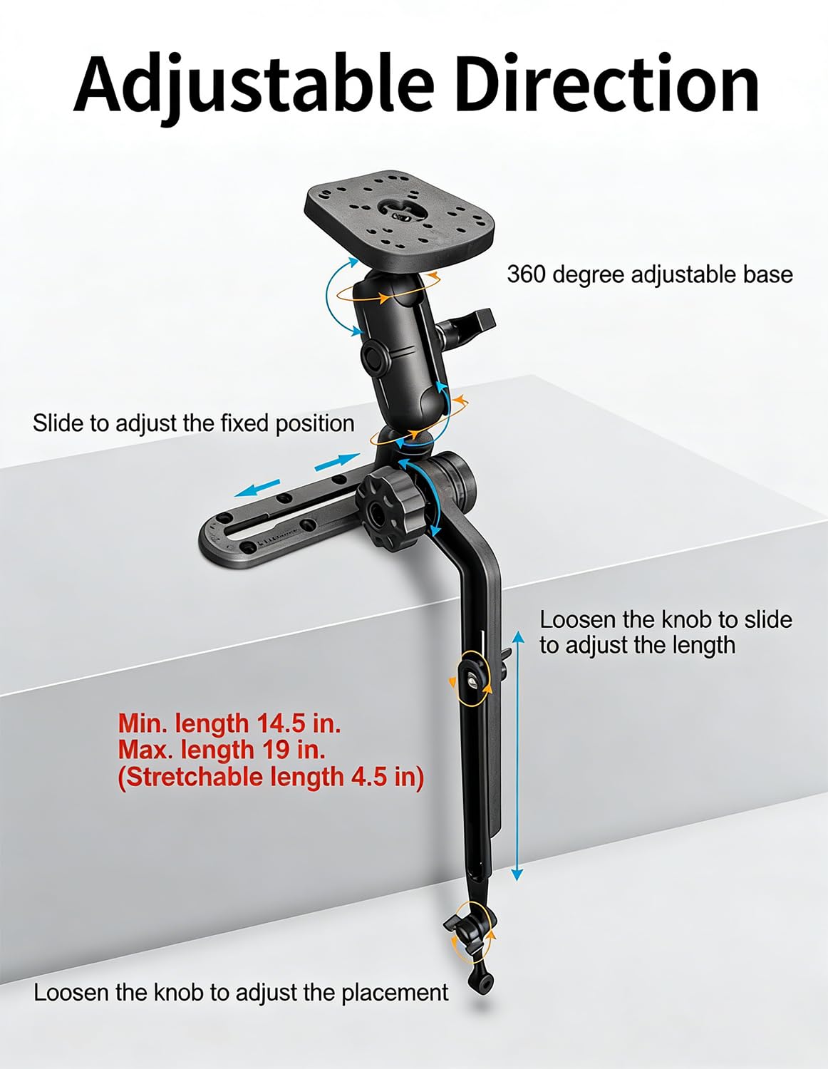 Strg Fish Finder Mount Kayak with Transducer Mounting Arm, Marine Electronics Mounts 1.5" Ball Universal Fish Finder Mount Base Compatible with Scotty