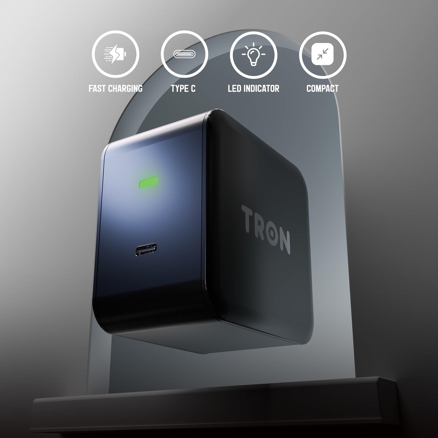 Tron 25W Power Adapter, Black, High-Powered USB Type-C Charging Adapter, Perfect for Home, Office or On-The-Go Use (Black),TR36