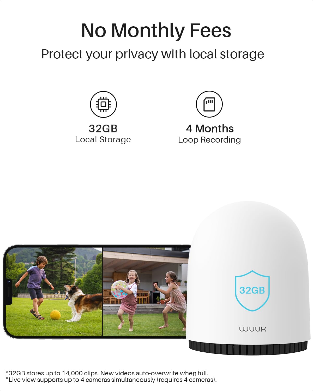 WUUK Security Cameras Wireless Outdoor, Indoor Home Surveillance System, 2K, No Monthly Fee, Motion Alert, Night Vision, 2.4/5 GHz WiFi, 32G Local